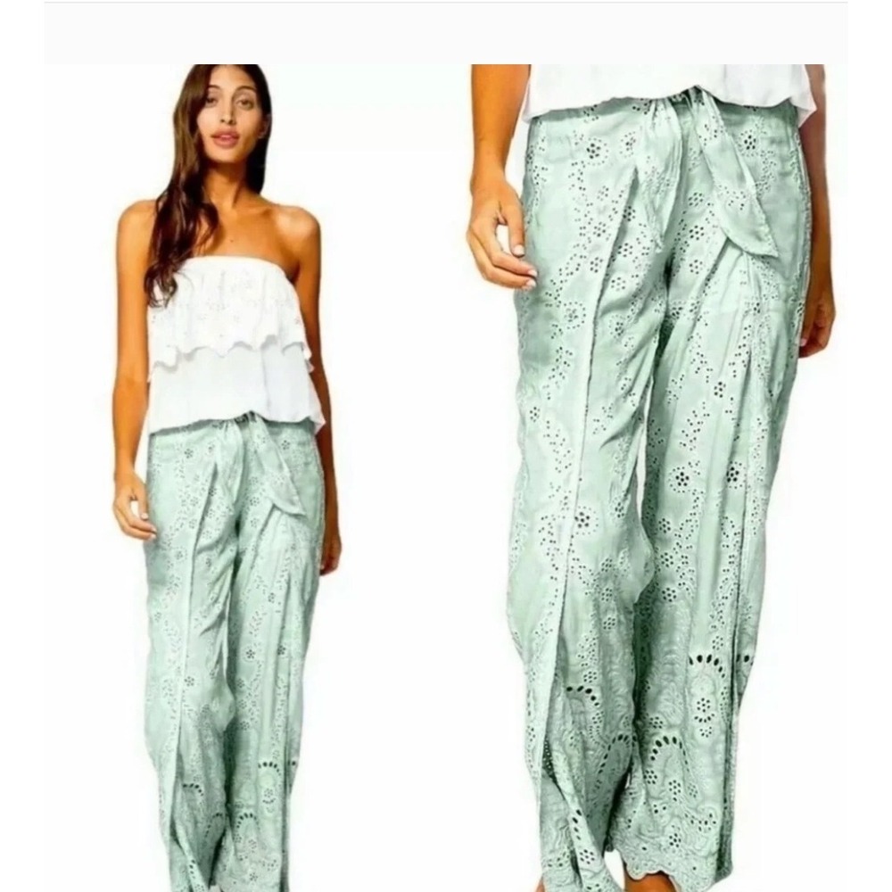Young Fabulous & Broke Geneva Eyelet Split Leg Pants Mint Green M